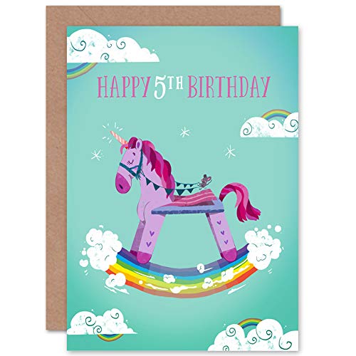 Wee Blue Coo Unicorn Rocking Birthday 5th Greetings Card