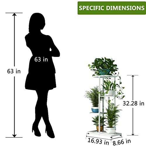 YIZAIJIA-Plant-Stand-Metal-4-Tier-5-Potted-Multiple-Flower-Pot-Holder-Shelf-Indoor-Outdoor-Planter-Display-Rack-for-Window-Corner-Garden-Balcony-Living-Room-4-Tier-5-Potted-Style-1-White