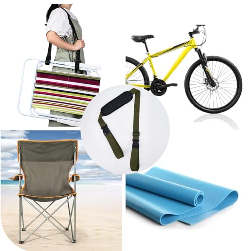 Image of GORGECRAFT Adjustable Carrying Strap Beach Chair Backpack Anti-Slip Shoulder Carry Straps Replacement Universal for Foldable Bikes Scooter Camping Backpacking Picnics Outdoor Olive Green 106-176cm
