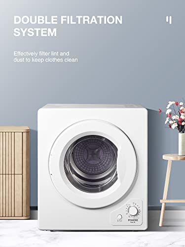 4KG Small Vented Dryer with Sensor Dry, FOHERE 1200W Compact Tumble Dryer with Stainless Steel Tub, Control Panel Downside Easy Control for 5 Automatic Drying Modes, White - Image 5