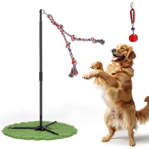 Dog Spring Toys Olpchee Outdoor Tug of War Dog Toy, Tether Interactive Dog Tug Toy Backyard Heavy-Duty Dog Solo Play Exercise Toy for Large Medium Dogs