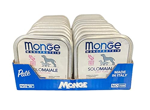 Monge Monoprotein Cibo umido per Cane solo Maiale, naturalmente senza coloranti, conservanti e zuccheri aggiunti. Confezione da 24 vaschette (1 = 150gr.)