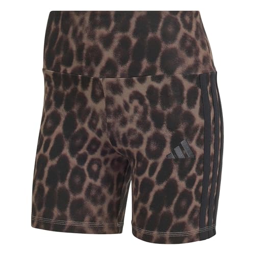 adidas Women's Seasonal Essentials Leopard Print Biker Shorts with 3-Stripes, MULTICOLOR/earth strata, M