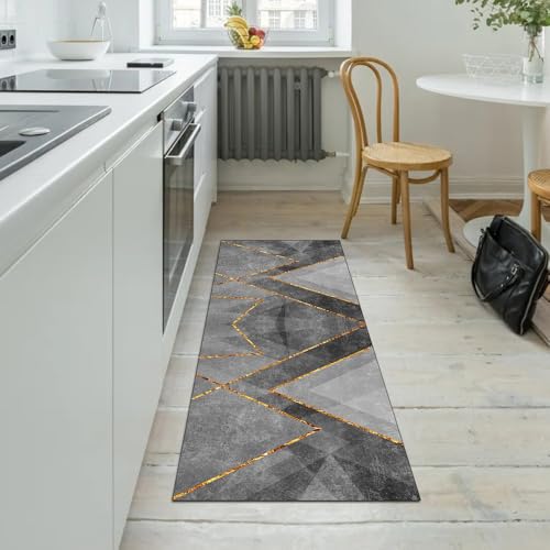 Alfombra lavable para pasillo antideslizante gris de 70 x 300 cm con máxima adherencia 5