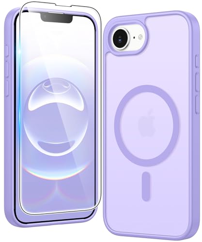 Image of FNTCASE for iPhone 17e & iPhone 16e Case Matte: Magnetic Phone Cases with Screen Protector Drop Proof Compatible with Magsafe Slim Anti Yellowing Protective Translucent Cell Phone Cover (C-Purple)