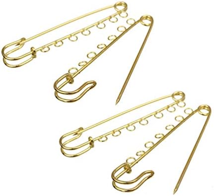 EXCEART 10pcs Metal Safety Pins Heavy Duty Spring Brooch Pins Badge Clasp with 7 Holes for Blankets Skirts Kilts Knitted Fabric Crafts Golden