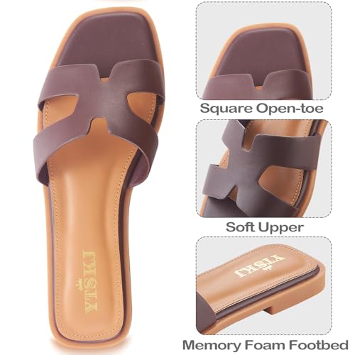 Image of Sandals for Women Dressy Comfortable Flat Open Toe Casual Wide Width Cute Trendy Shoes Soft Leather Slip On Ladies Slides for Summer 2026