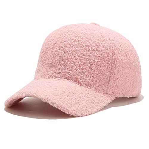 Avilego Winter Baseball Cap for Women Lamb Wool Solid Color Warm Baseball Cap for Outdoor Travel