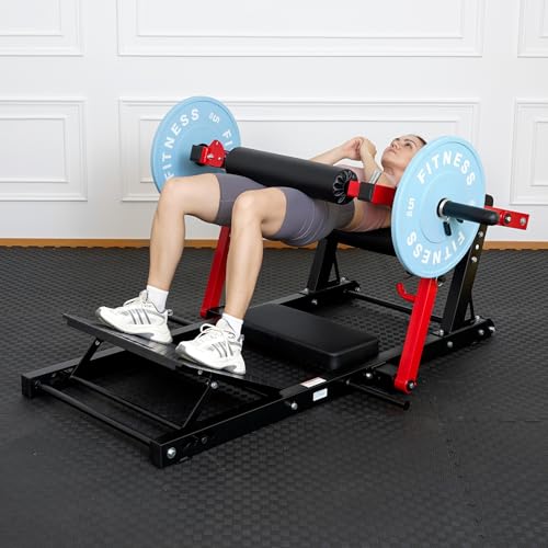 XVD Hip Thrust Machine, 800LBS Plate-Loaded Glute Bridge Machine with Weight Holder, Heavy Duty Butt Exercise Equipment with Adjustable Footboard for Home Gym Strength Training, Red & Black