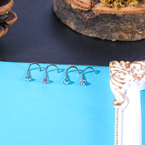 Bodyace Grade 23 Titanium Nose Rings Studs, 20G Cute Nose Stud Rings For Women, Tiny Nose Piercing Jewelry Nose Bone/Screws/L Shaped [A:4Pcs Nose Screw(Star, Heart)] #TOP2