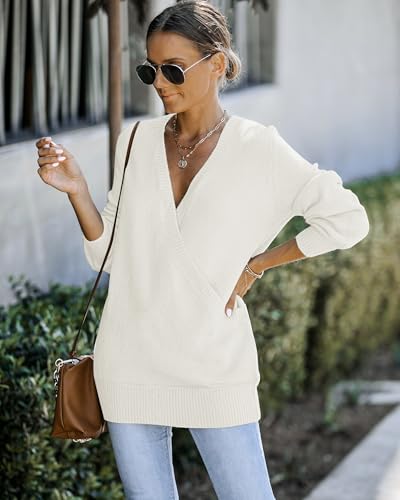 LookbookStore Women's Knit Long Sleeve Faux Wrap Surplice V Neck Sweater Top2