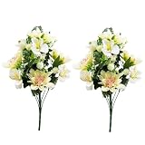 お墓用造花 仏壇用 仏花 2束セット 一束9本 菊 蘭 お供え花 仏壇用 シルクフラワー 花びら ボリューム感 水換え不要 墓参り お盆 お彼岸 仏具 墓前用 仏前 供養花
