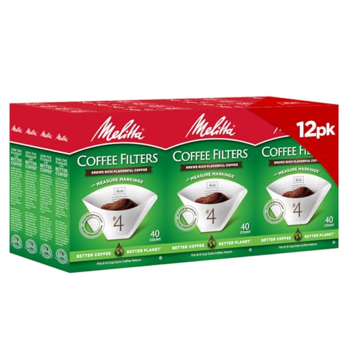 Melitta #4 Cone Coffee Filters, White, 40 Count (Pack of 12) 480 Total Filters Count - Packaging May Vary