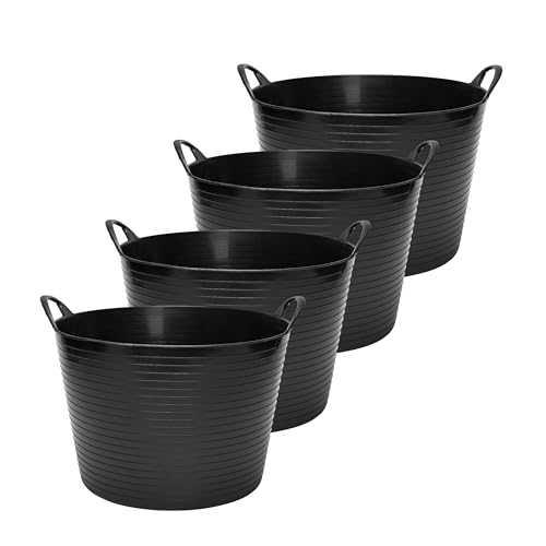 Garronda Lot de 4 seaux flexibles en polypropylène 42 L bacs universels usage maison jardin garage atelier coffre rangement transport poignées intégrées robustes GD-0184, Noir