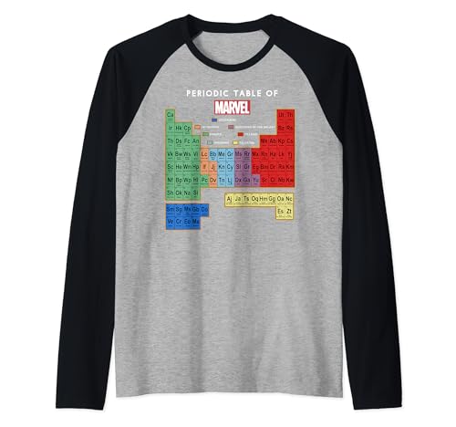 T-shirt baseball raglan Marvel Periodic Table Of Characters pour fan de comics