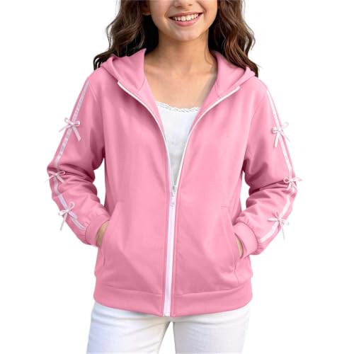 Jacket for Girls Soft Zip Up Hoodie Long Sleeve Sweatshirt with Bow - image 2
