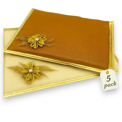 Image of RAAHII 5 Piece Wedding Gifting Transparent single saree cover with zip, suit packing plastic covers for sadi, duppata, clothes bags, lehenga, kurti for wardrobe storage organizer (Golden)