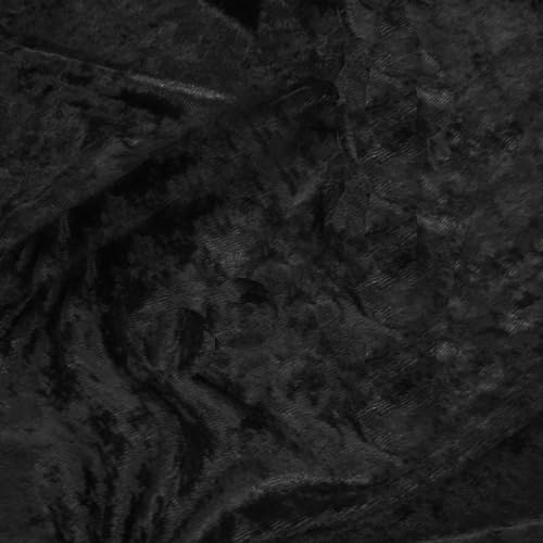Crushed Velvet Fabric, 150cm Wide, Polyester, Multi-Purpose Upholstery Material (Black, by The Metre)