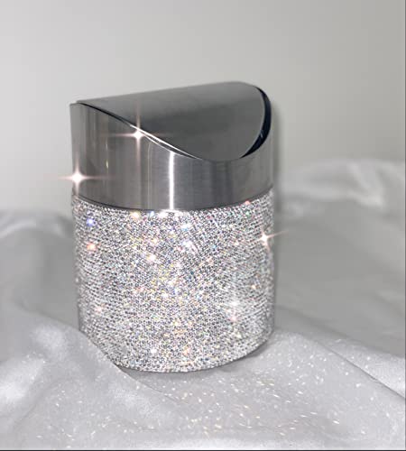 TISHAA Decorative Mini Size Trash Can Wastebasket – Garbage Container Bin Waste Basket Crystal Rhinestone Bedazzled Glitter Deco Vanity Home Office Desk, Perfect for Vanity and Small Items image 5