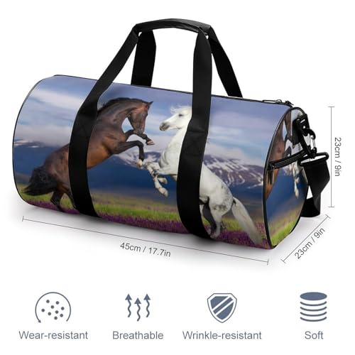 Sac de voyage marron à motif cheval blanc idéal pour le camping et le week-end