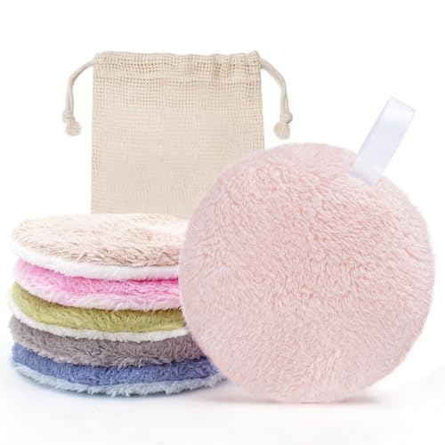 LOPHE 6 Pieces Washable Double-Sided Circle Makeup Remover Pads with Bag, Soft Delicate Cleaning, Reusable Makeup Remover Pads for Daily Cleaning(6 Colors)