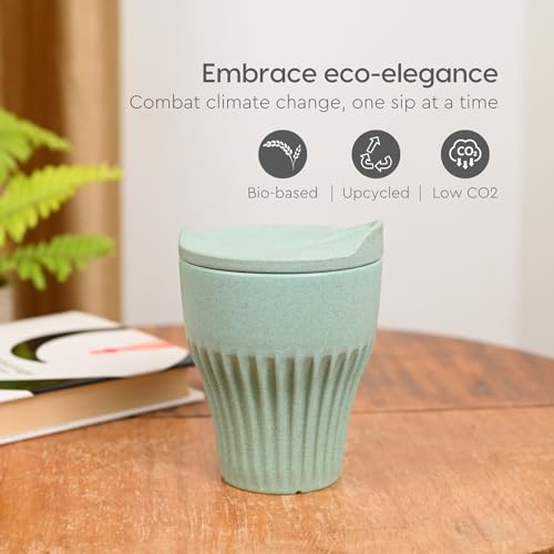 Image of Eha Earth Friendly Rafter Coffee Mug with Lid | Tea Cup Set | 300 ml | Made with Rice Husk | Microwave Safe Mugs for Gifting | 6 Unit | Multi Light