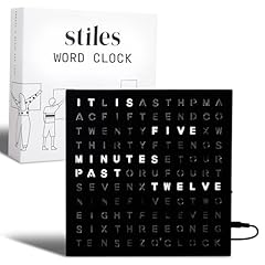 Stiles Word Clock, 8 " by 8 " Modern LED Desk Clock with USB Cable, Aluminum, Unique with Words photo Stiles Word Clock, 8 " by 8 " Modern LED Desk Clock with USB Cable, Aluminum, Unique with Words