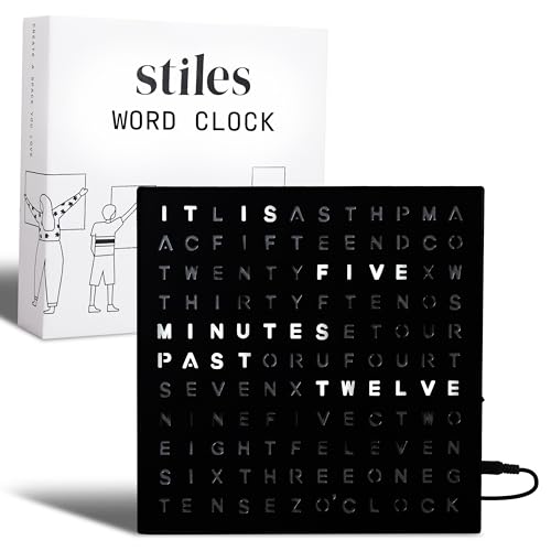 Stiles Word Clock - 8x8 LED Desk Clock with USB Cable Black