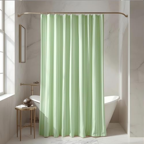 RJO Waterproof Shower Curtain with Hooks, Machine Washable Bathroom Curtain 72 x 84 Inches Long – Light Green/Stripe/Patterned – Mold Resistant, Quick Dry 100% Polyester Fabric