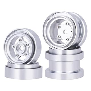 4Pcs Wheels Hub Rims Wheel Rims for Tamiya Sand Scorcher/Frog/Fighting Buggy/Grasshopper/Superchamp Aluminum 1/10 RC Car Chassis Upgrade Parts (Silver)