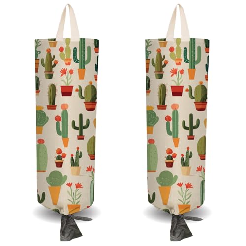 CRASPIRE 2 Soporte de Plástico para Bolsas de la Compra con Forma de Cactus Y 4 Ganchos Reutilizable para Montaje En Pared Resistente para Guardar Bolsas de la Compra de Lona Impermeable Lavable para