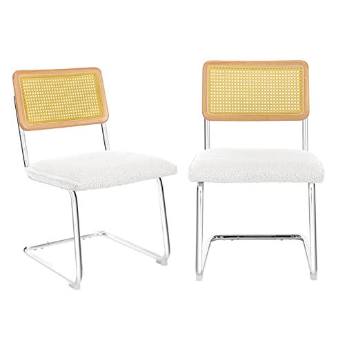 Rongbuk Mid Century Modern Dining Chairs, Dining Room Kitchen Side Chairs With Upholstered Seat And Metal Chrome Legs, Set Of 2, White #TOP2