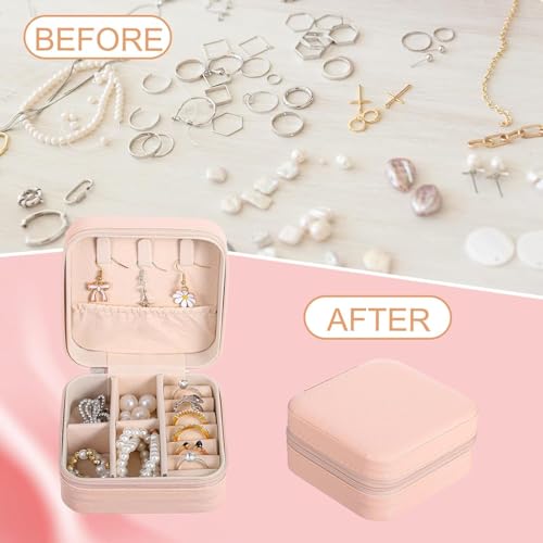 Image of Personalised Jewellery Organizer Box for Girls | Custom Name Travel Jewellery Case for Earrings, Rings and Necklaces | Mini Jewelry Storage Gift (Round Flower Rose)