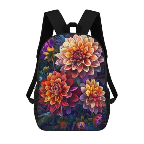 Sacs à dos scolaires imprimés 3D dahlias 17 pouces légers pour filles