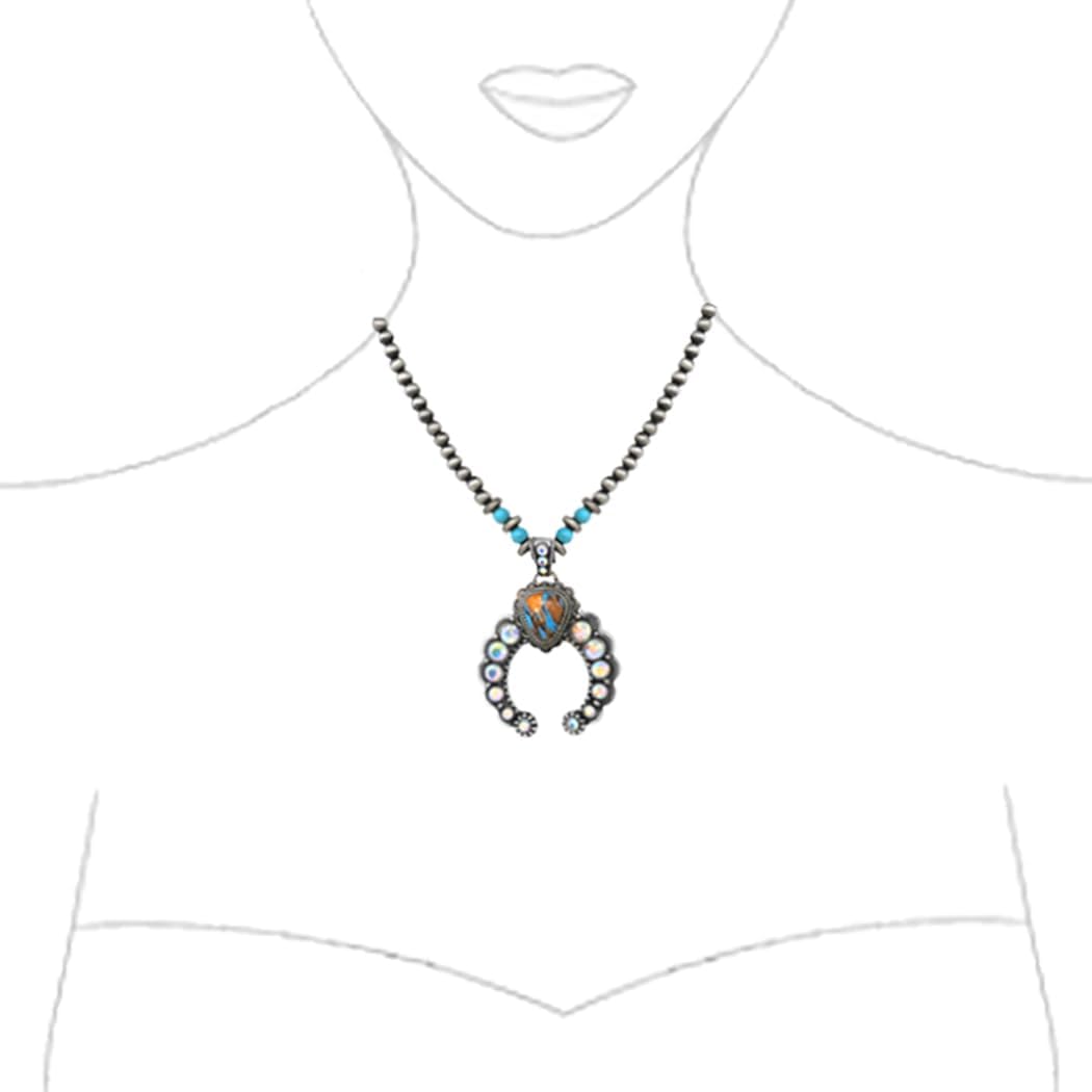 Rosemarie & Jubalee Women's Cowgirl Chic AB Crystal Rhinestones And Turquoise Blue Howlite Stone Squash Blossom Western Jewelry Pieces