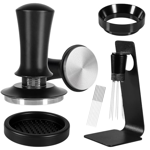 Espresso Accessories Kit 51mm, Coffee Tamper with Spring Loaded Calibration, 316 Stainless WDT Tool with Magnetic Stand and Dosing Funnel Set Fits Espresso Machine Press and 51mm Portafilters