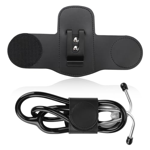 Soporte Estetoscopio, Suave Soporte para Estetoscopio de Cuero con Clip Fácil de Recoger y Transportar Accesorios para Estetoscopio para Médicos, Enfermeras, EMT (Negro)
