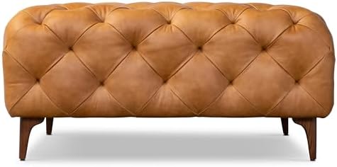 Poly & BARK Turin Ottoman - 40” – Full-Grain Leather Upholstery – Couch Ottoman for Living Room – Vintage Italian Leather in Cognac Tan - Thumbnail 4
