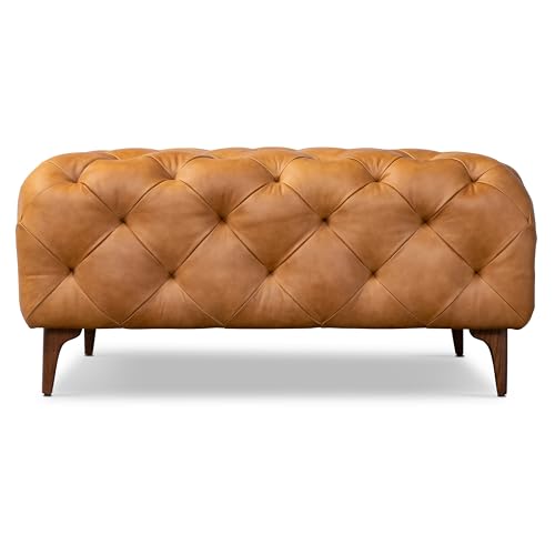 Image of Poly & BARK Turin Ottoman - 40 inch - Full-Grain Leather Upholstery - Couch Ottoman for Living Room - Vintage Italian Leather in Cognac Tan