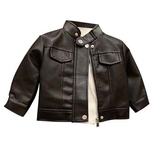 Leather Jacket for Toddler Boys Girls Kids Long Sleeve Zip Up Motorcycle Biker Leather Coats for Winter 1-11 Years
