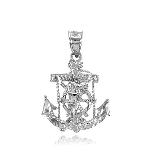Men s Fine Jewelry 925 Sterling Silver Mariner s Cross with Crucifix Pendant