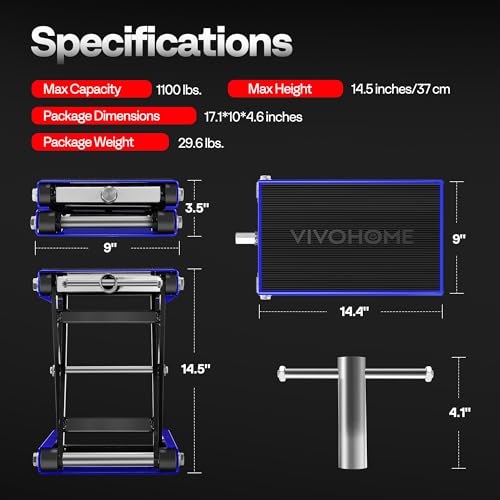 Image of VIVOHOME 1100 LBS Motorcycle Lift Scissor Jack, Wide Deck Hoist Stand, Blue | Height Adjustable Center Stand with Crank, Steel Lift for Cruiser, Dirt Bike, ATV