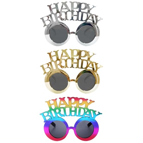 [benkyue] パーティーメガネ 3個セット 誕生日メガネ Happy Birthday サングラス 目飾り 面白い 可愛い バースデー 眼鏡 写真小道具 パーティーグッズ 撮影道具 装飾用品 子供 大人 男女兼用 [並行輸入品]