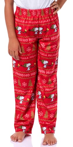 Peanuts Snoopy Girl's Christmas Sweater Sleep Tossed Print Pajama Pants For Kids3
