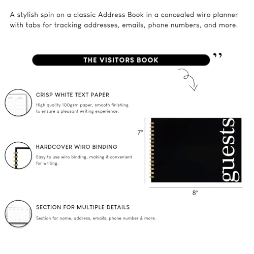 Image of Visitor Book - 8 x 12 Inches | Wiro Bound Guest Register for Hotels, Offices, Exhibitions, Boutiques & Business Use | Medium Size Visitor Log Book for Reception & Front Desk