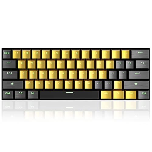Hallsen Full Metal Mechanical Keyboards with RGB Backlit, Ultra-Compact Bluetooth 60% Stainless Steel Keycaps Gaming Keyboards Blue Switches Mac PC Computer Keyboards (Black/Gold)