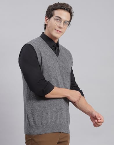 Image of Monte Carlo Off White Solid V Neck Sweater | Warm Woolen Pullover for Men | Soft Comfortable Knitted Winter Wear Sweater for Men's