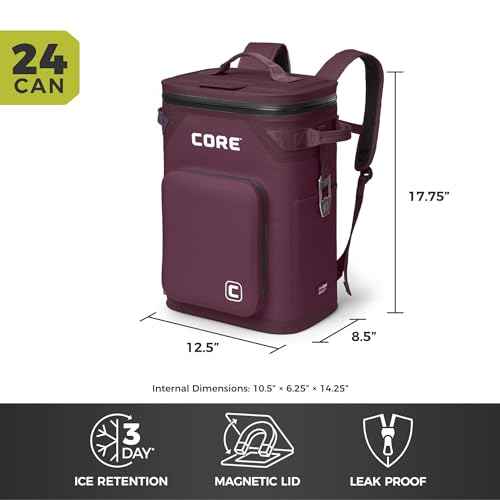 Image of CORE Magnetic Leak Proof Soft Cooler with Waterproof Zipper | Insulated Bag Portable Ice Chest Box | Best Soft Cooler for Food & Beverages for Tailgating, Car Camping, Travel, and Family Beach Picnics