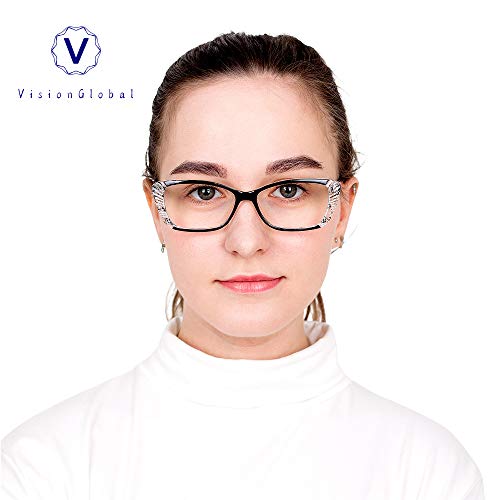 Image of VisionGlobal 5 Pairs Reading Glasses with Spring Hinge, Blue Light Blocking Glasses for Women /Men