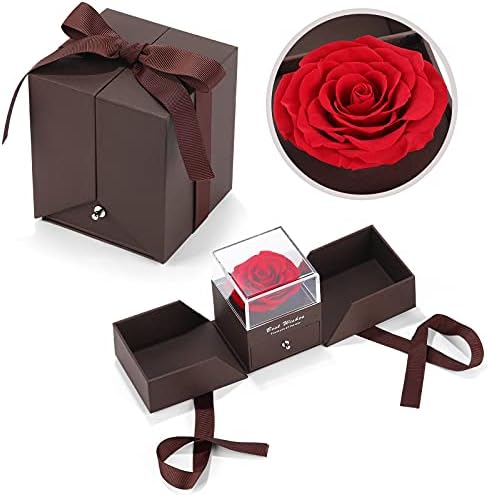 Roses Gift Preserved Real Rose with Jewelery Box, Artificial Flowers Decor for Decoration Romantic Gifts for Women in Her Wife Girlfriend Birthday Anniversary Valentines Day Mothers Day Christmas(Red)
